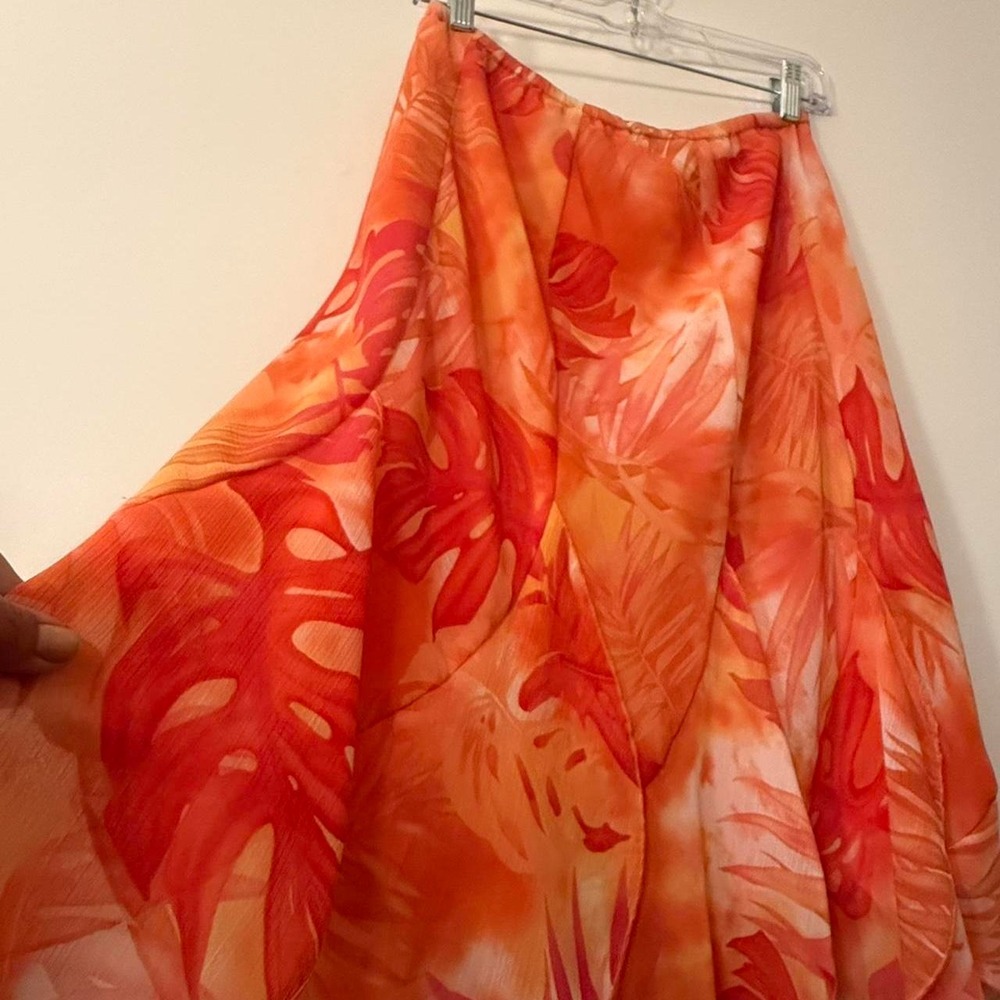 y2k orange pink womens size 10 M midi skirt flowy fairycore beach Hawaii resort